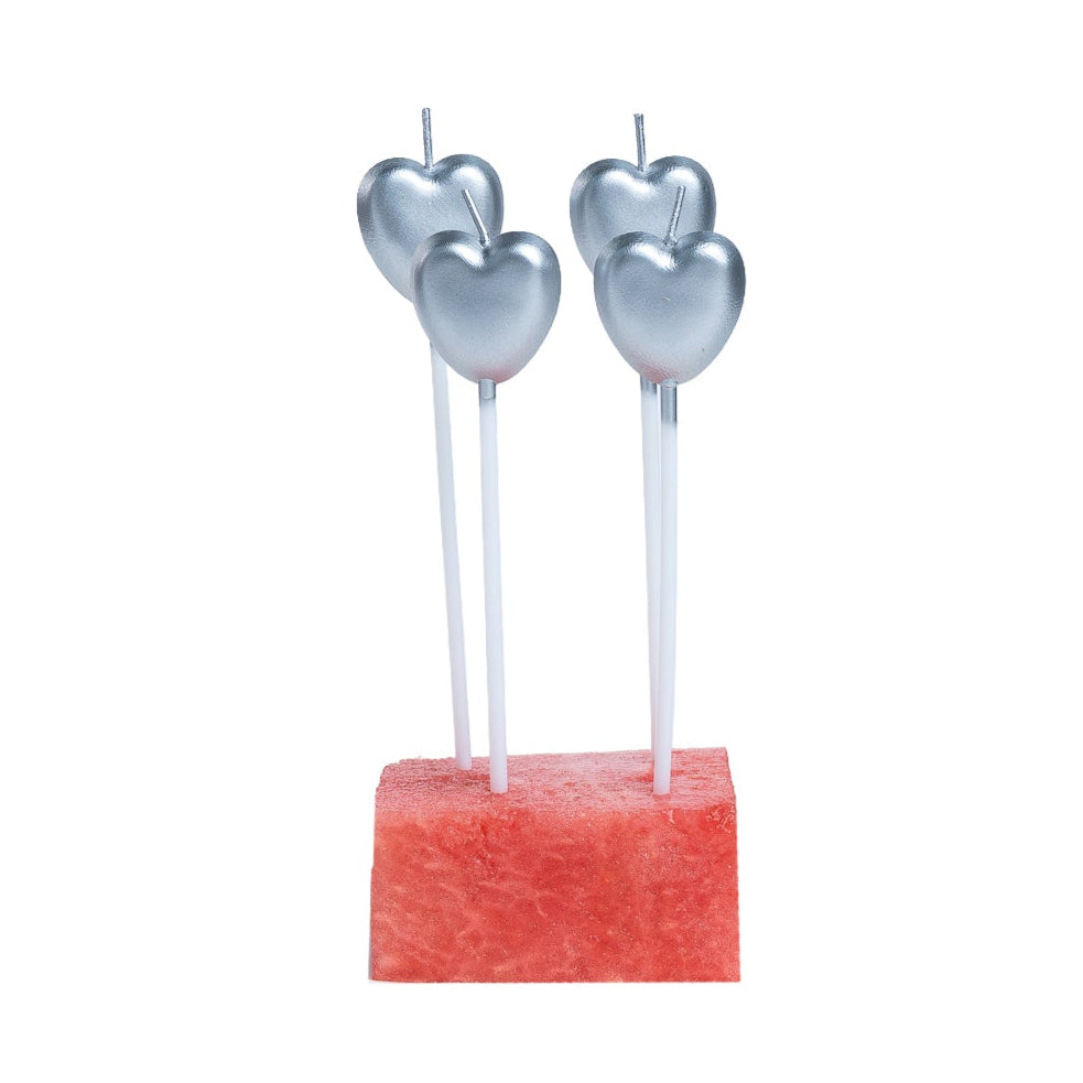 Heart-Shaped Birthday Candles (Gold/Silver/Red)- Pack of 4