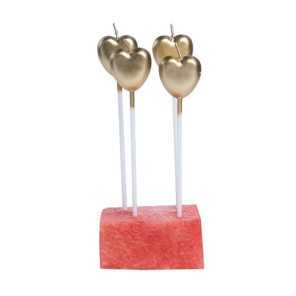 Heart-Shaped Birthday Candles (Gold/Silver/Red)- Pack of 4