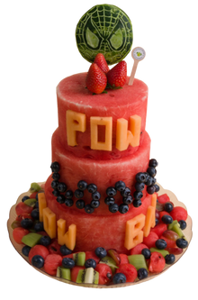3-Tier Spider-Man Logo Watermelon Cake